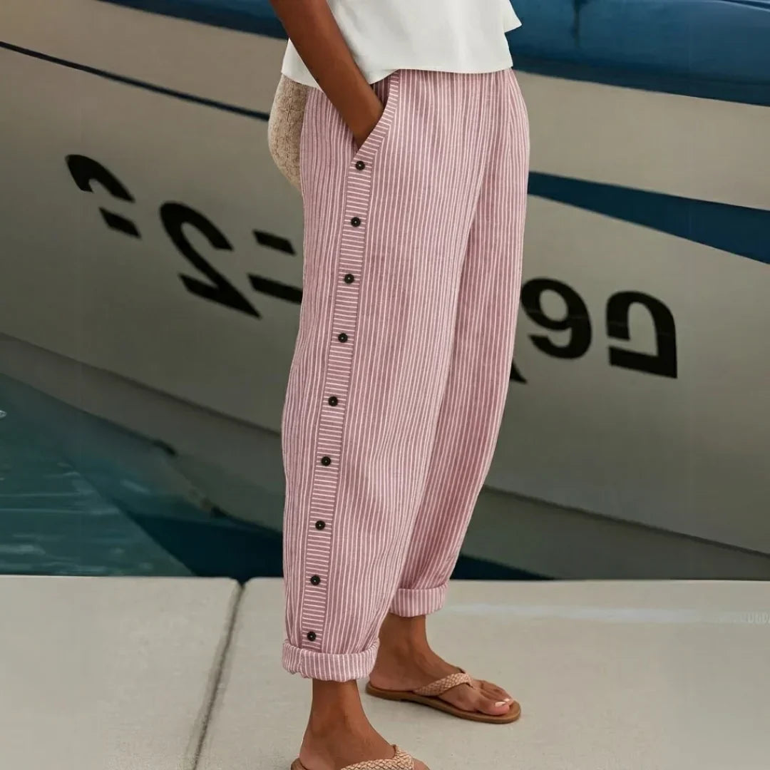 Caitlin | Pantalon boutons rayé élégant