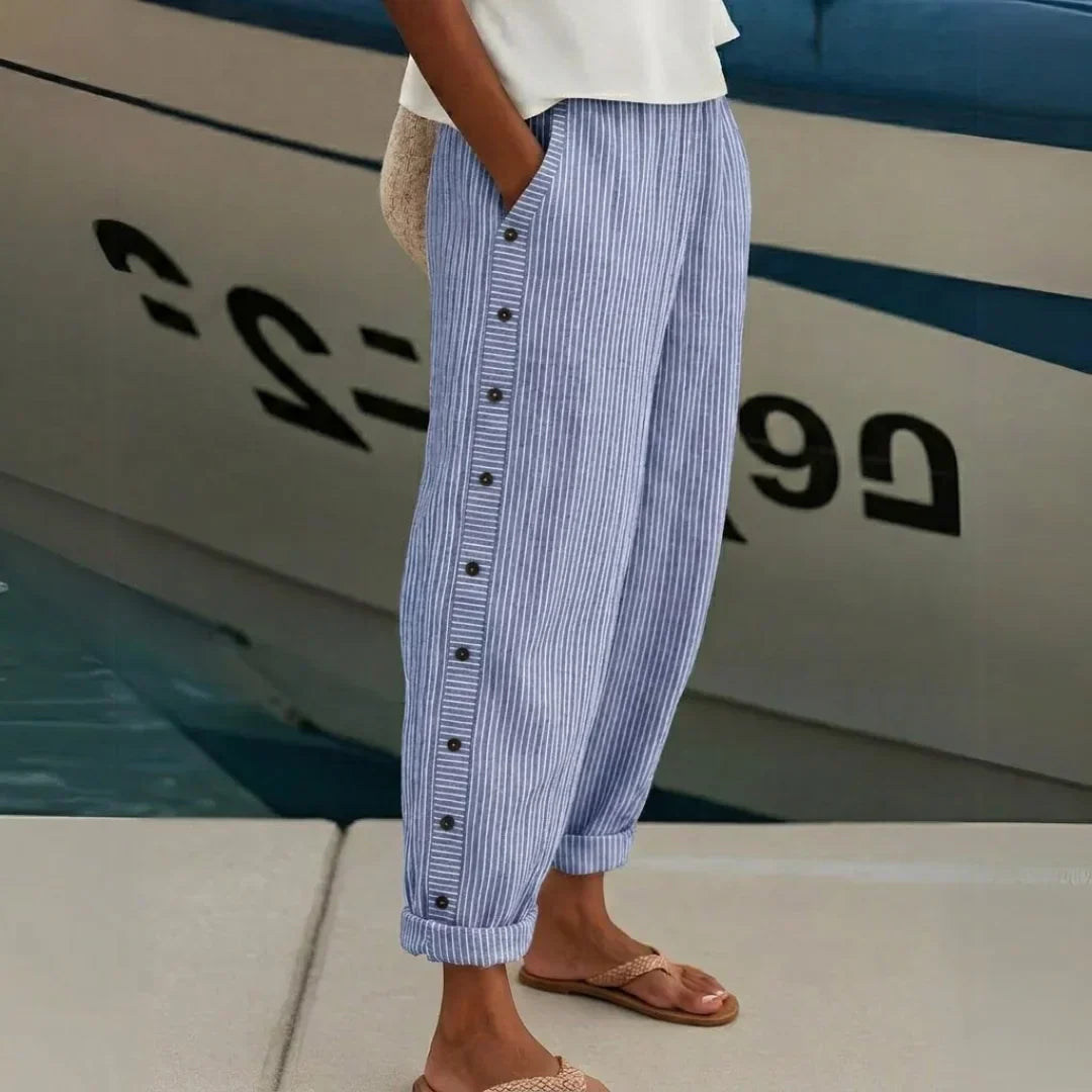 Caitlin | Pantalon boutons rayé élégant