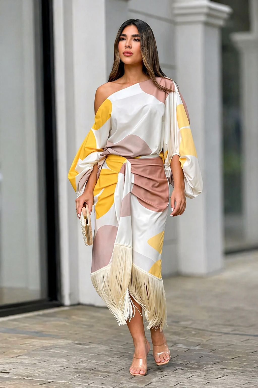 Sarah - One-Shoulder Abstract Pattern Dress