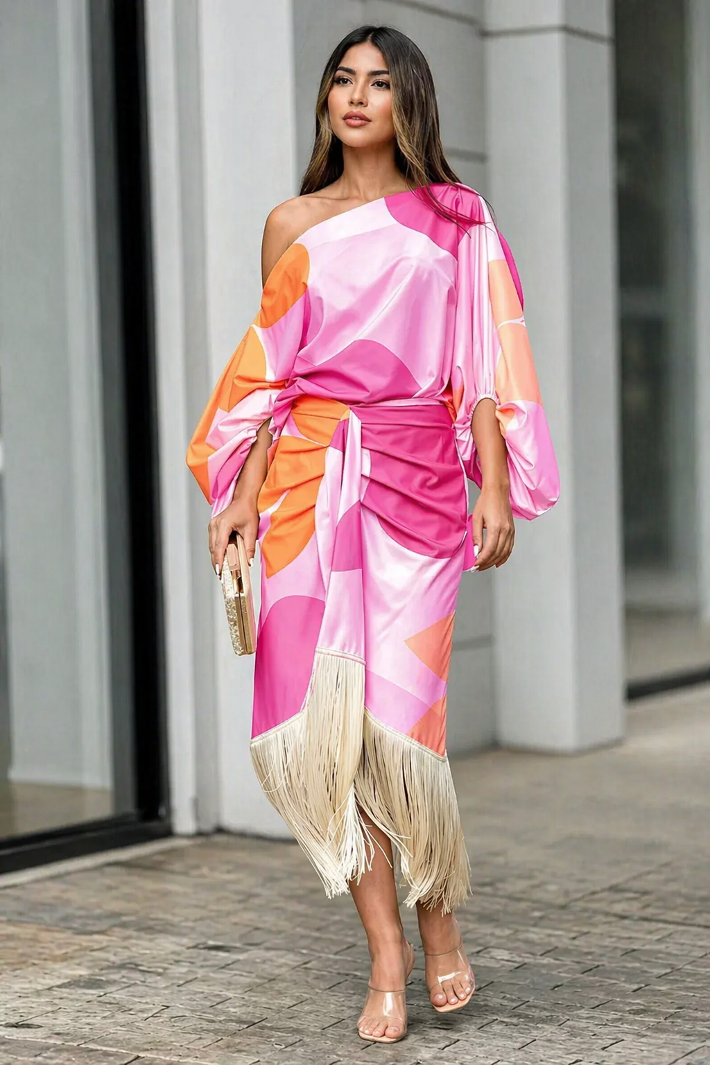 Sarah - One-Shoulder Abstract Pattern Dress
