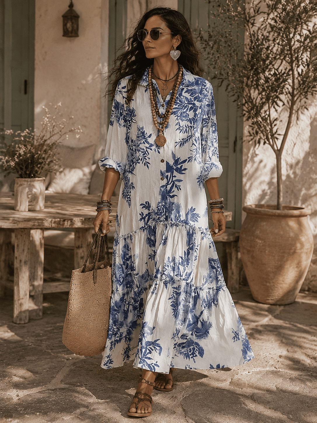 Thealise - Lightweight Button-Front Floral Maxi Dress