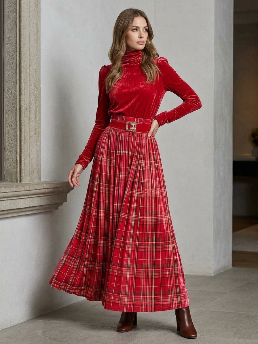EVELYNE VELVET PLAID SET