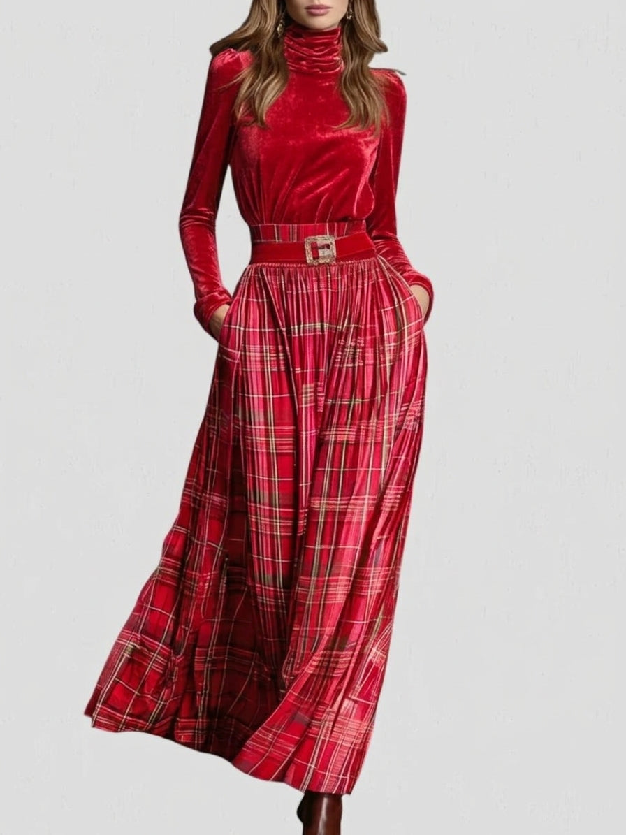 EVELYNE VELVET PLAID SET