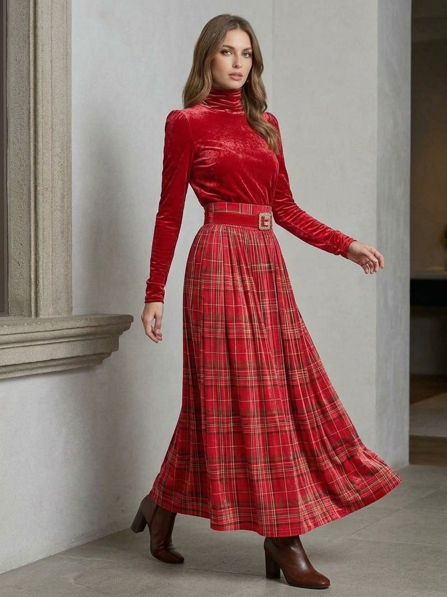 EVELYNE VELVET PLAID SET