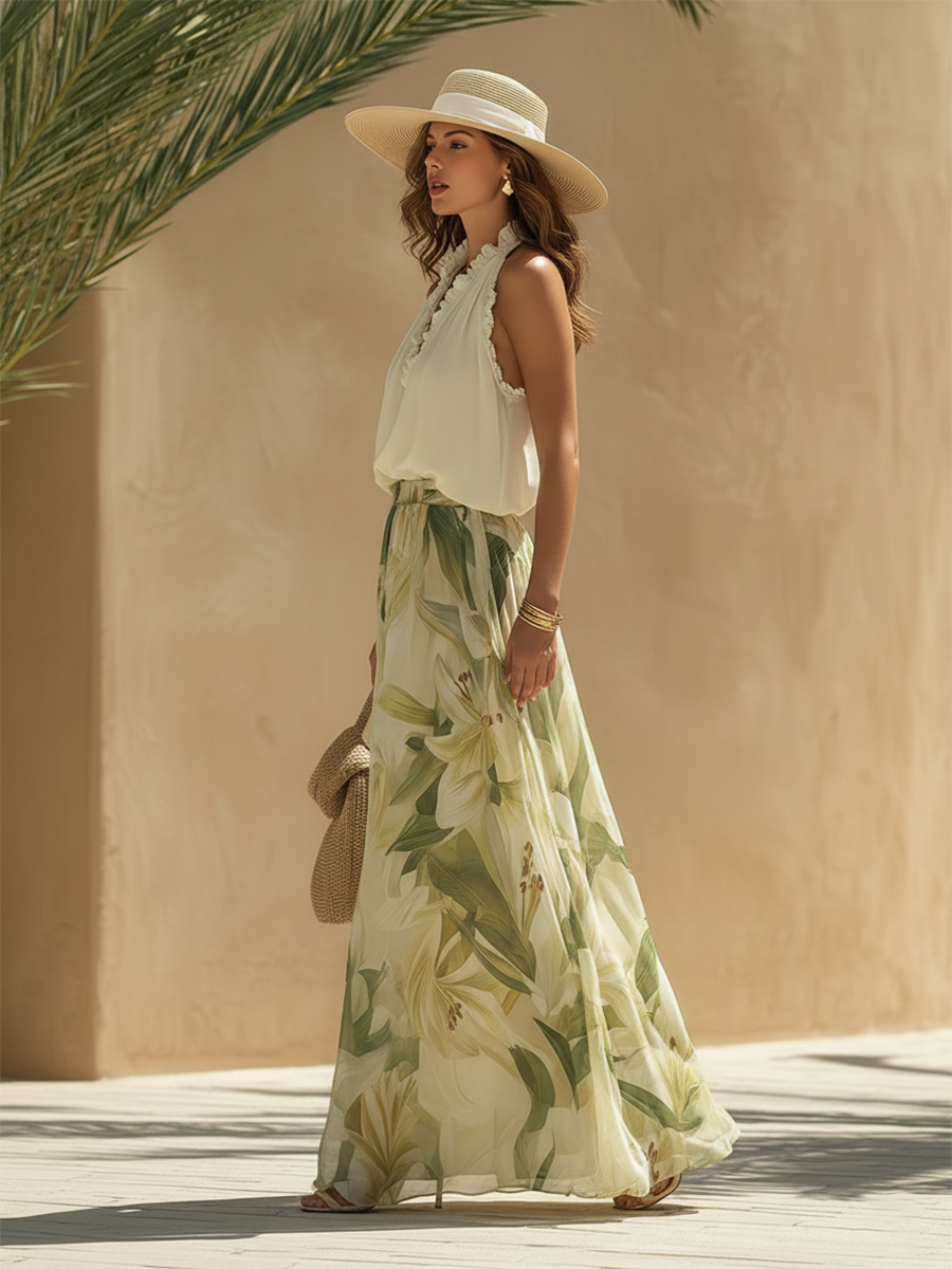 Erelle - Ruffled Halter-Neck Chiffon-Effect Set