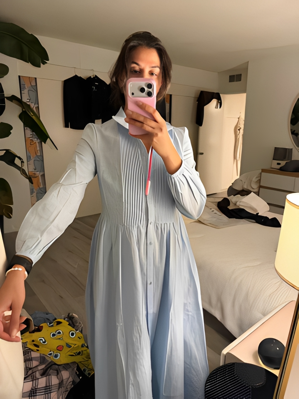 Women's Minimalist Cotton And Linen Patchwork Single-breasted Stand-up Collar Long-sleeved Maxi Dress