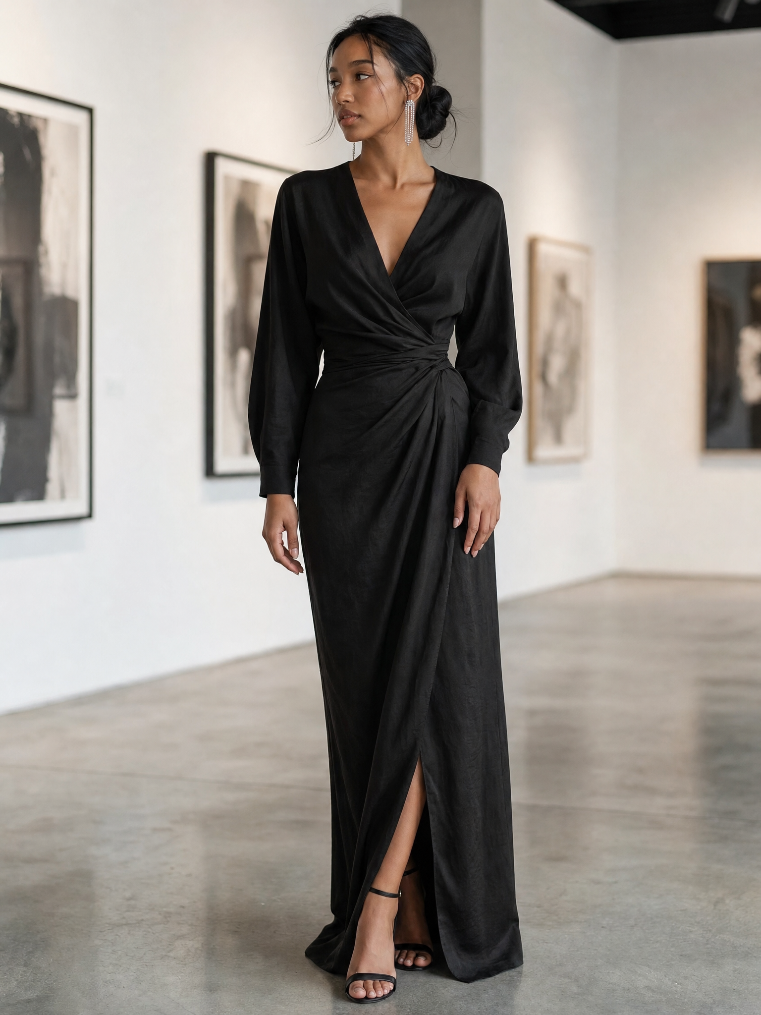 Women's  Pink Minimalist V-neck Linen Blend Maxi Dress