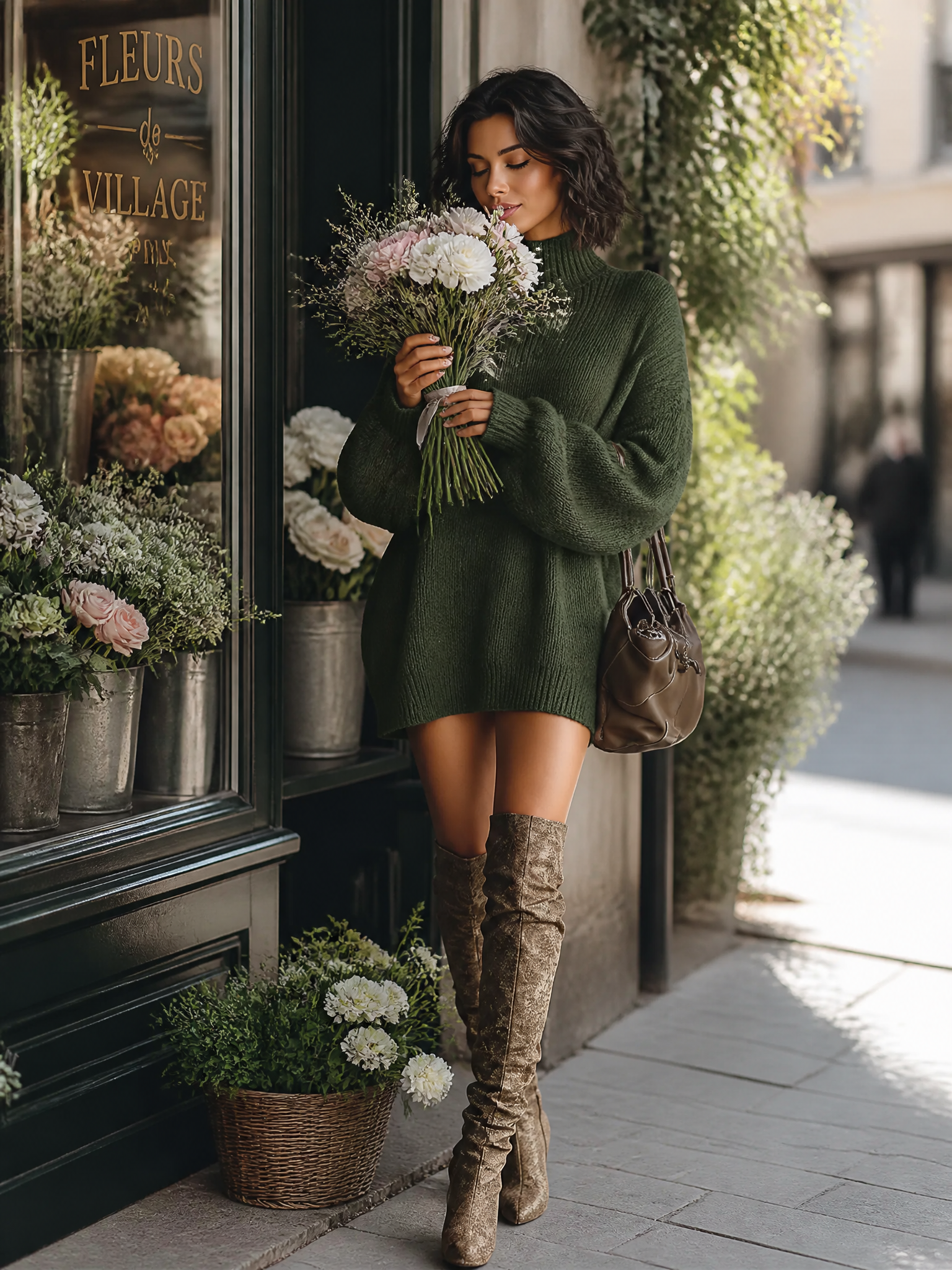 Women's Caramel Brown Vintage Style Knit Mini Dress