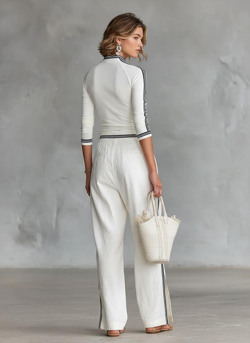 Women's Sports Half-high-neck Long-sleeved T-shirt Drawstring Wide-leg Pants Two-piece Set