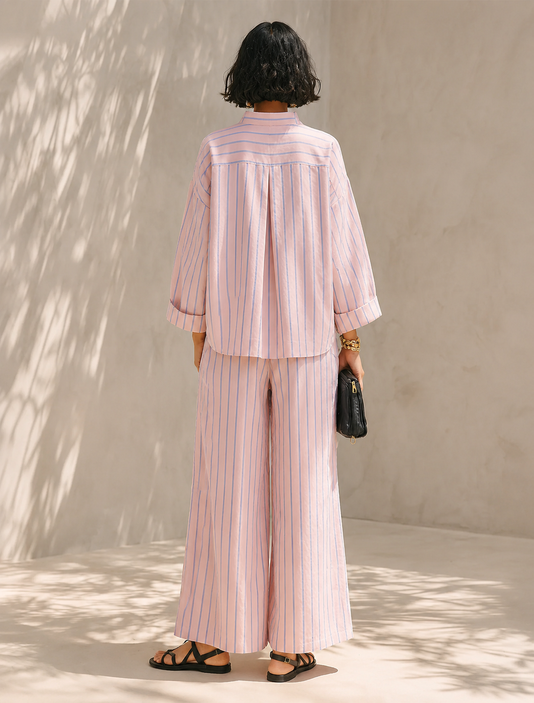 Women's Minimalist Half-Zip Long-Sleeve Top & Wide-Leg Pants Set