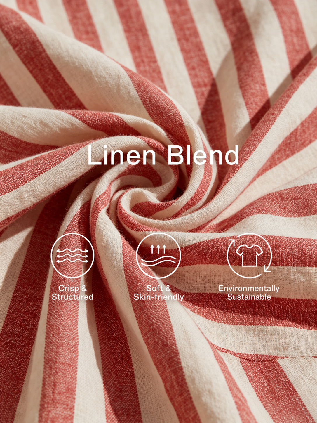 Women's Red & White Striped Linen-Blend Mini Dress With Square Neck And Patch Pockets