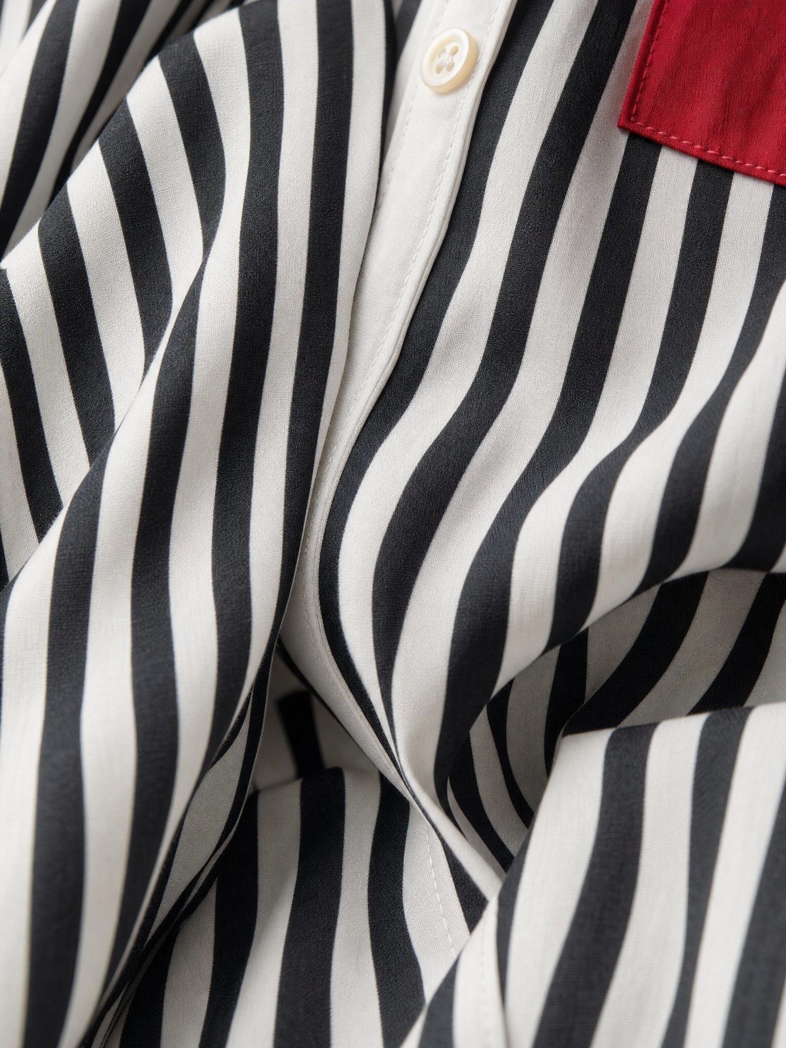 Women's Blue And White Cotton Striped Shirt Dress With Red Chest Pocket
