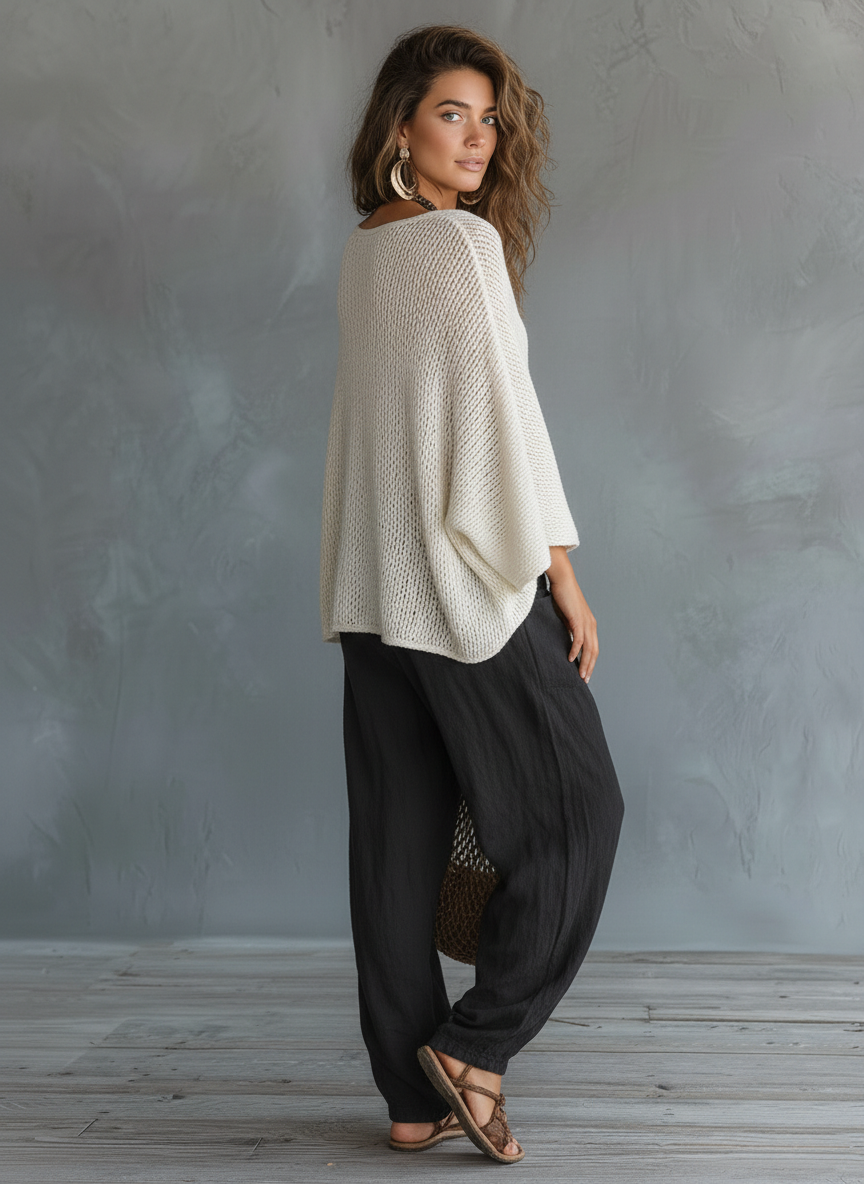 Women's Minimalist Lightweight Cape-sleeved Sweater And Harem Pants Set