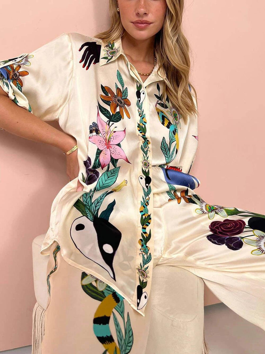 Luca Satin Print Shirt & Trousers Set