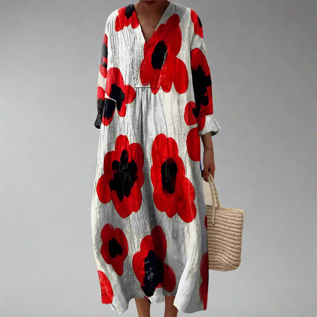 Robe longue en coton à imprimé coquelicot Ella | Bold