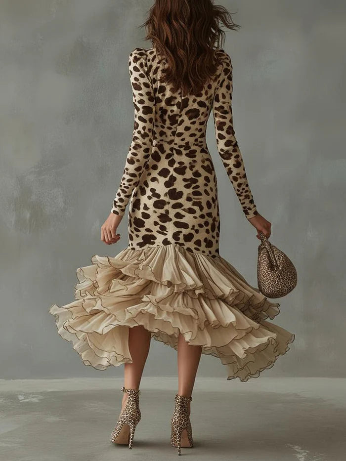 Ottilie – Robe midi imprimé léopard