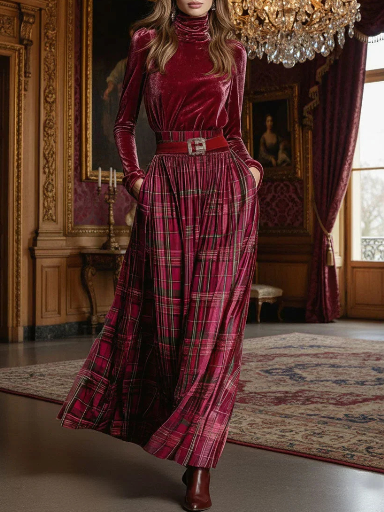 EVELYNE VELVET PLAID SET
