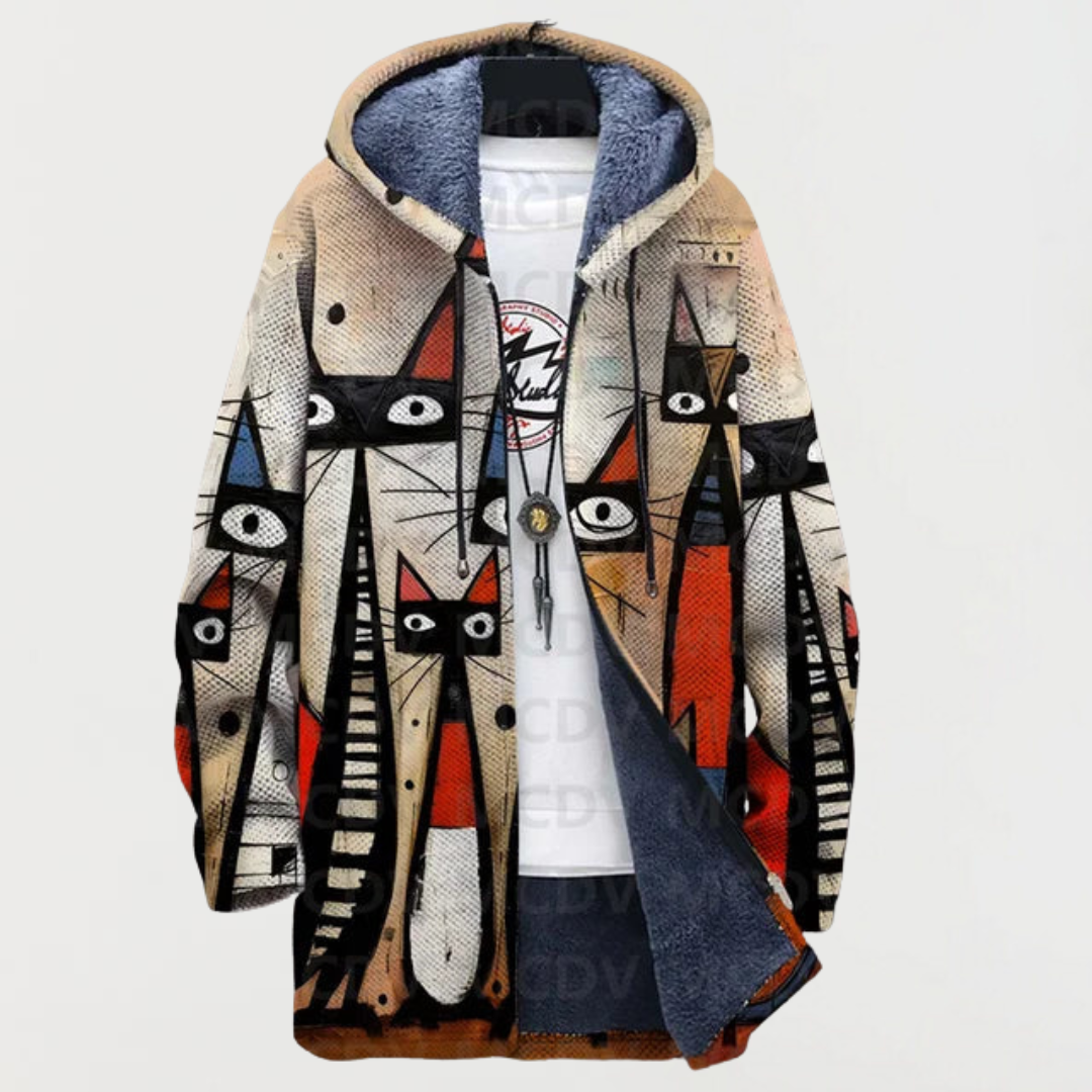 Cleo | Cardigan abstrait avec un chat