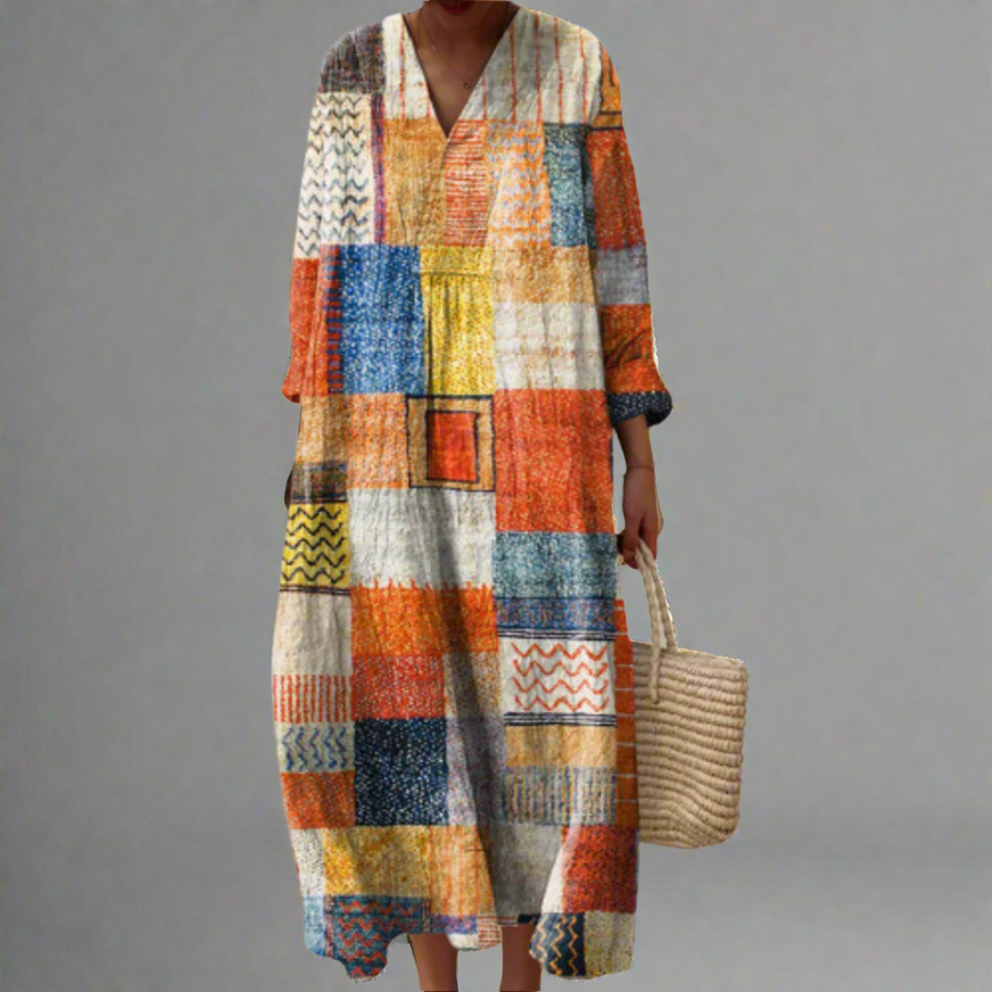 Hazel | Robe longue bohème Patchwork Harmony