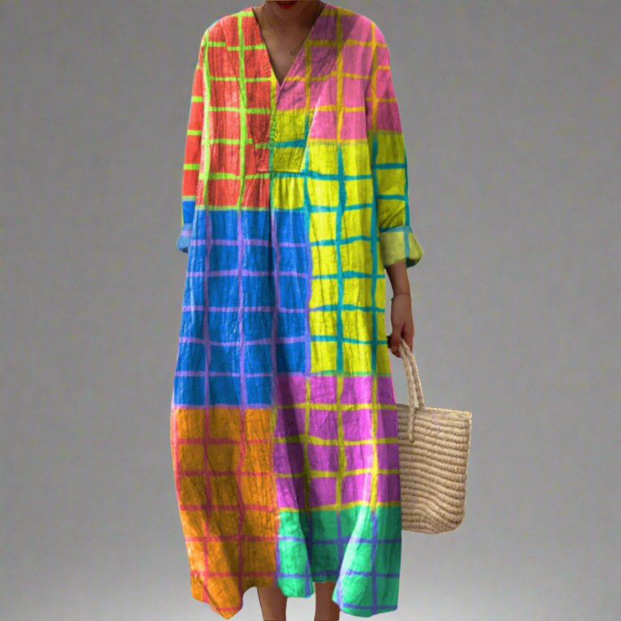 Olivia | Robe longue à carreaux éclatants