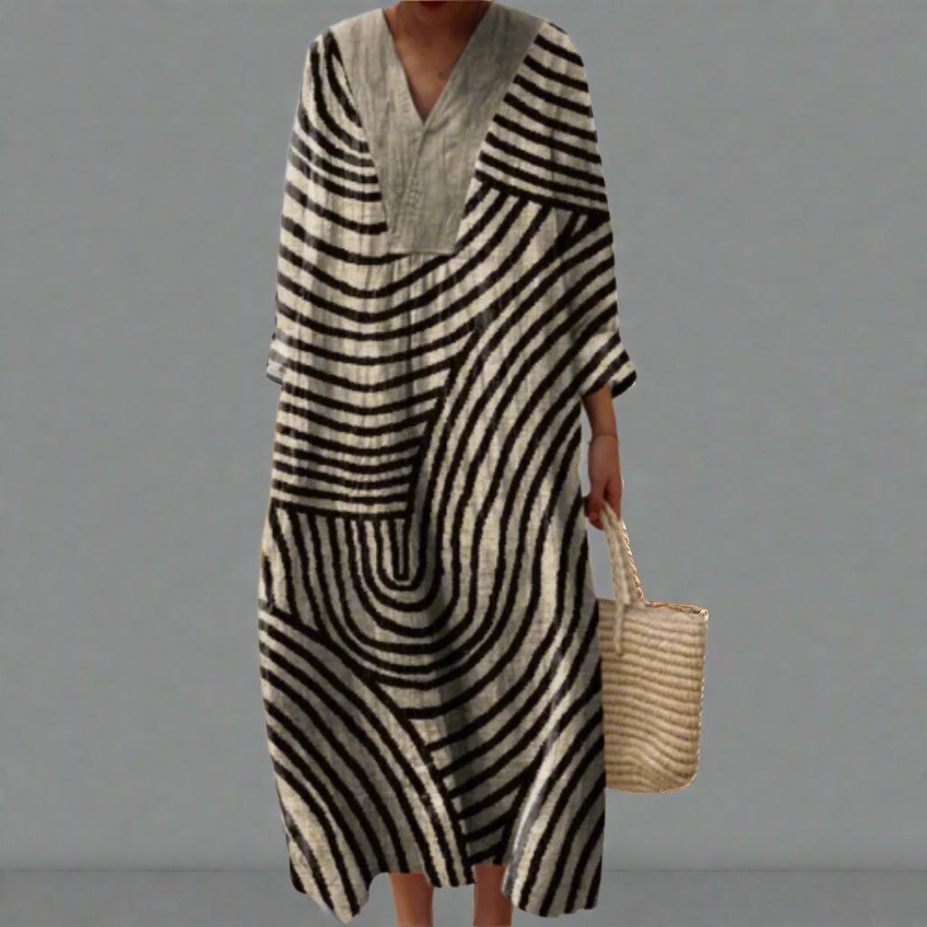 Irene | Šaty s motivem bludiště (Monochrome Maze Flow Dress)
