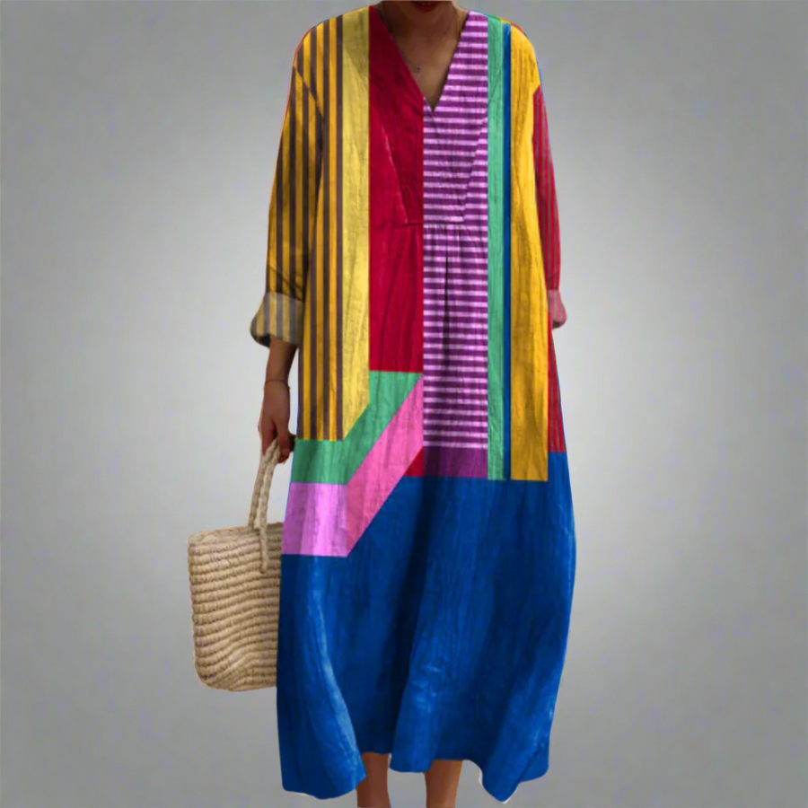 Olivia | Robe longue fluide à blocs de couleur
