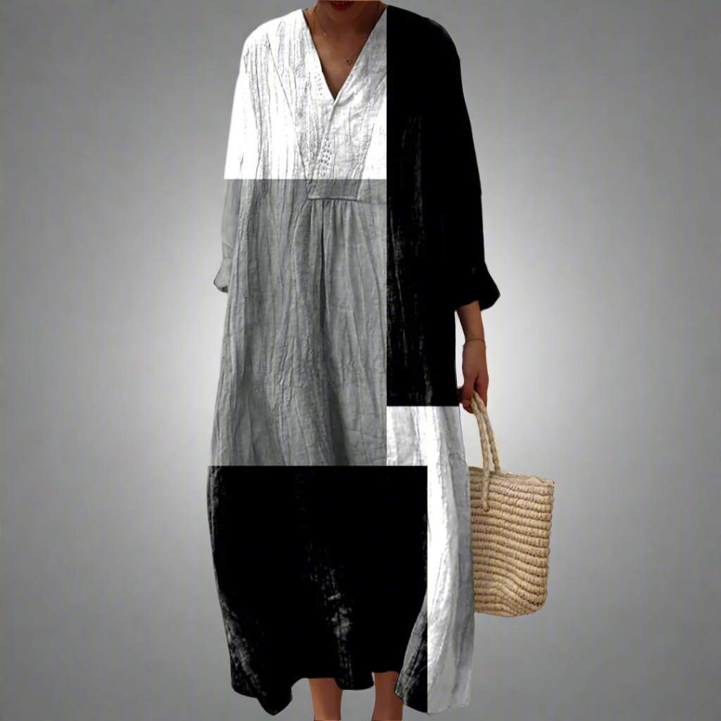 Olivia | Vestido maxi abstracto de patchwork