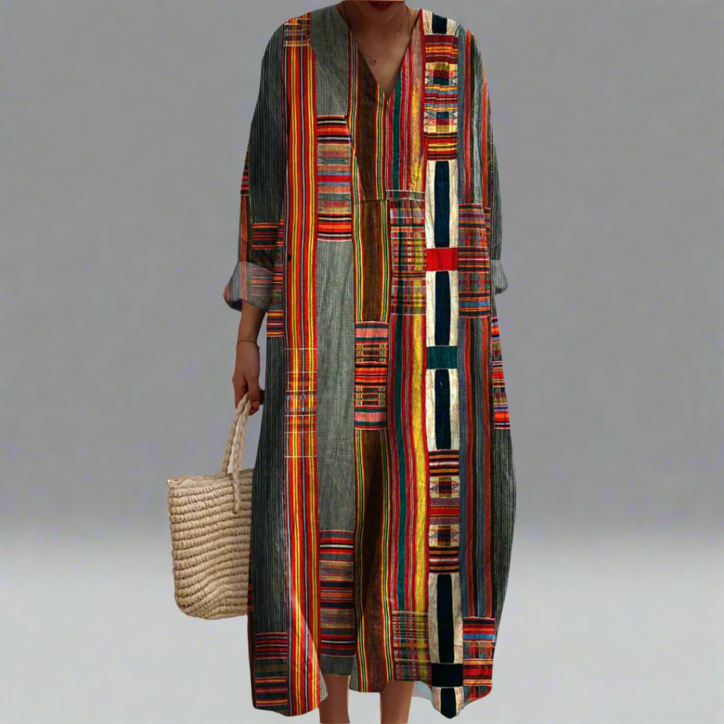 Olivia | Vestido maxi bohemio con rayas geométricas
