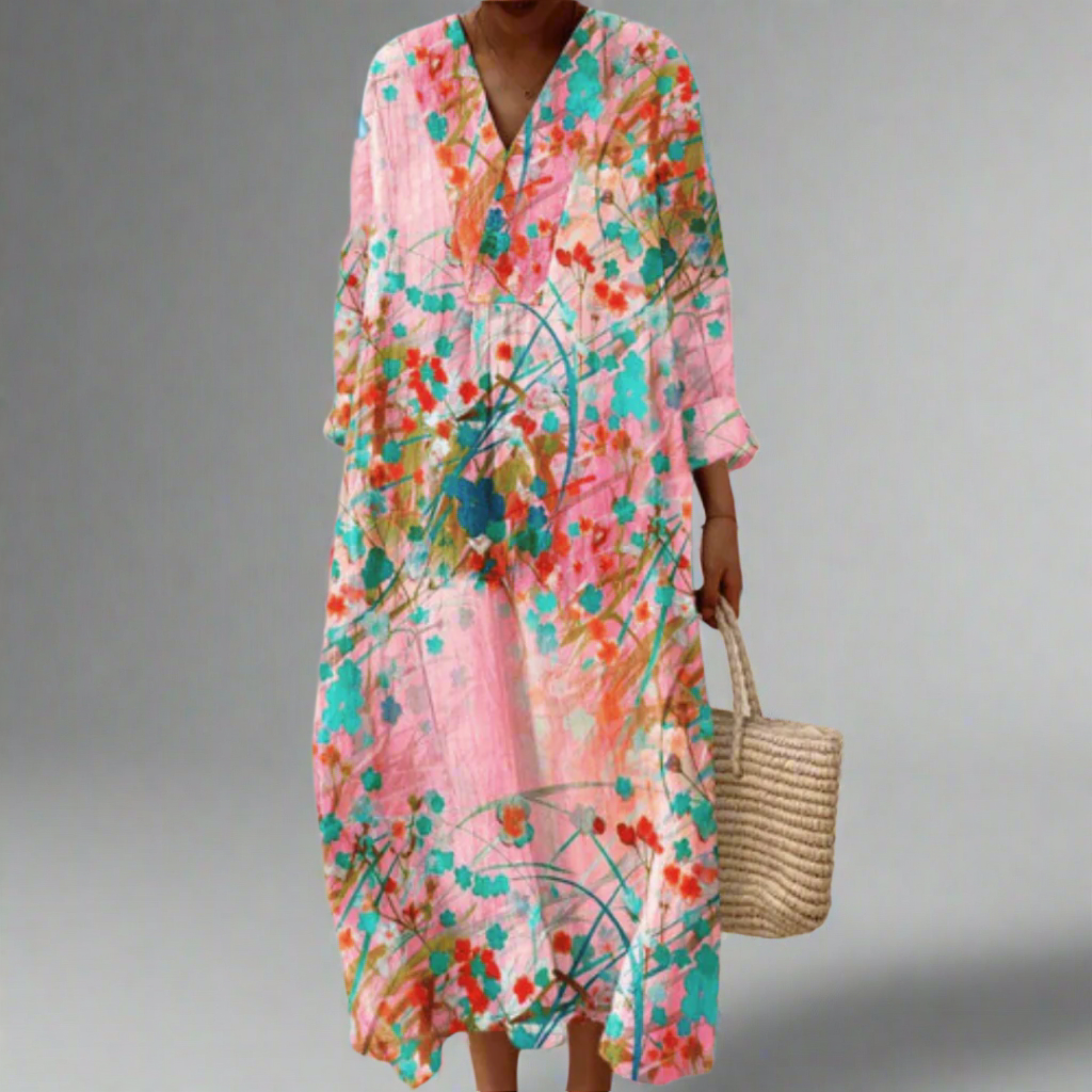 Lily | Vestido fluido floral en suave tono rosa blush