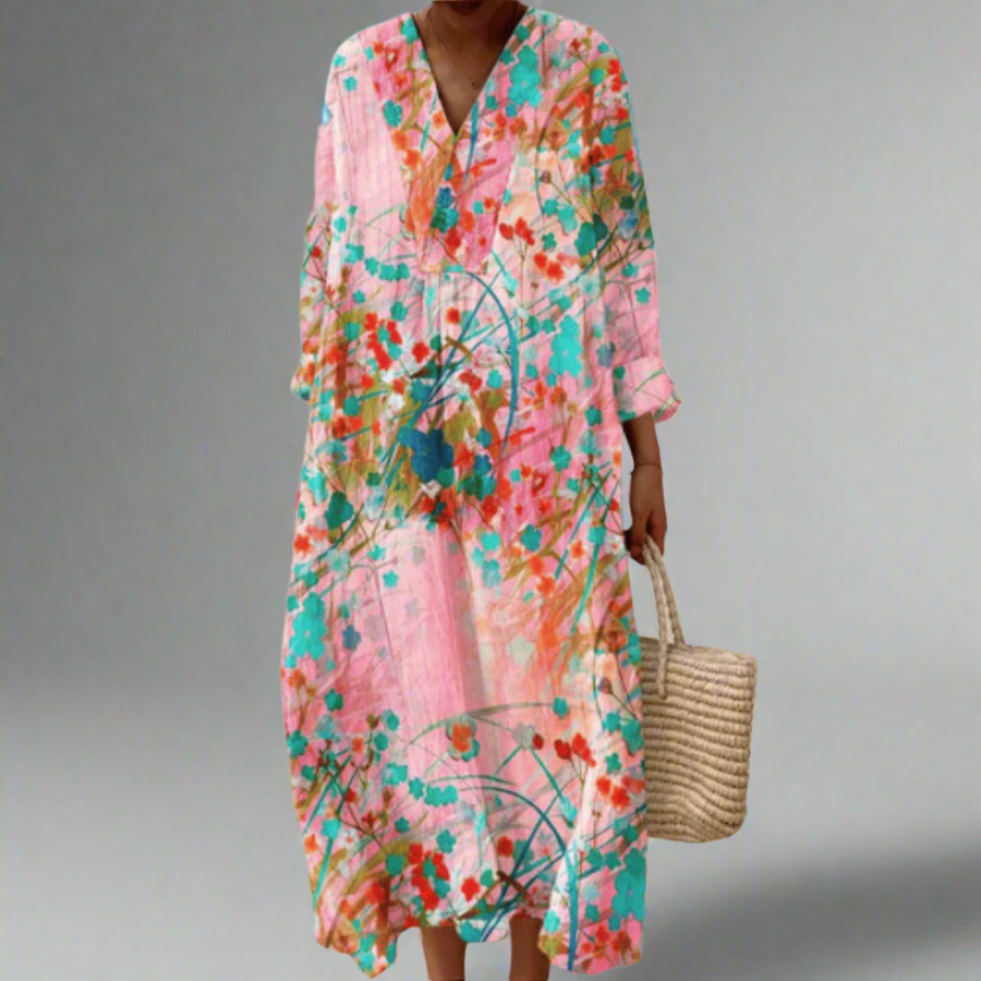 Lily | Vestido fluido floral en suave tono rosa blush