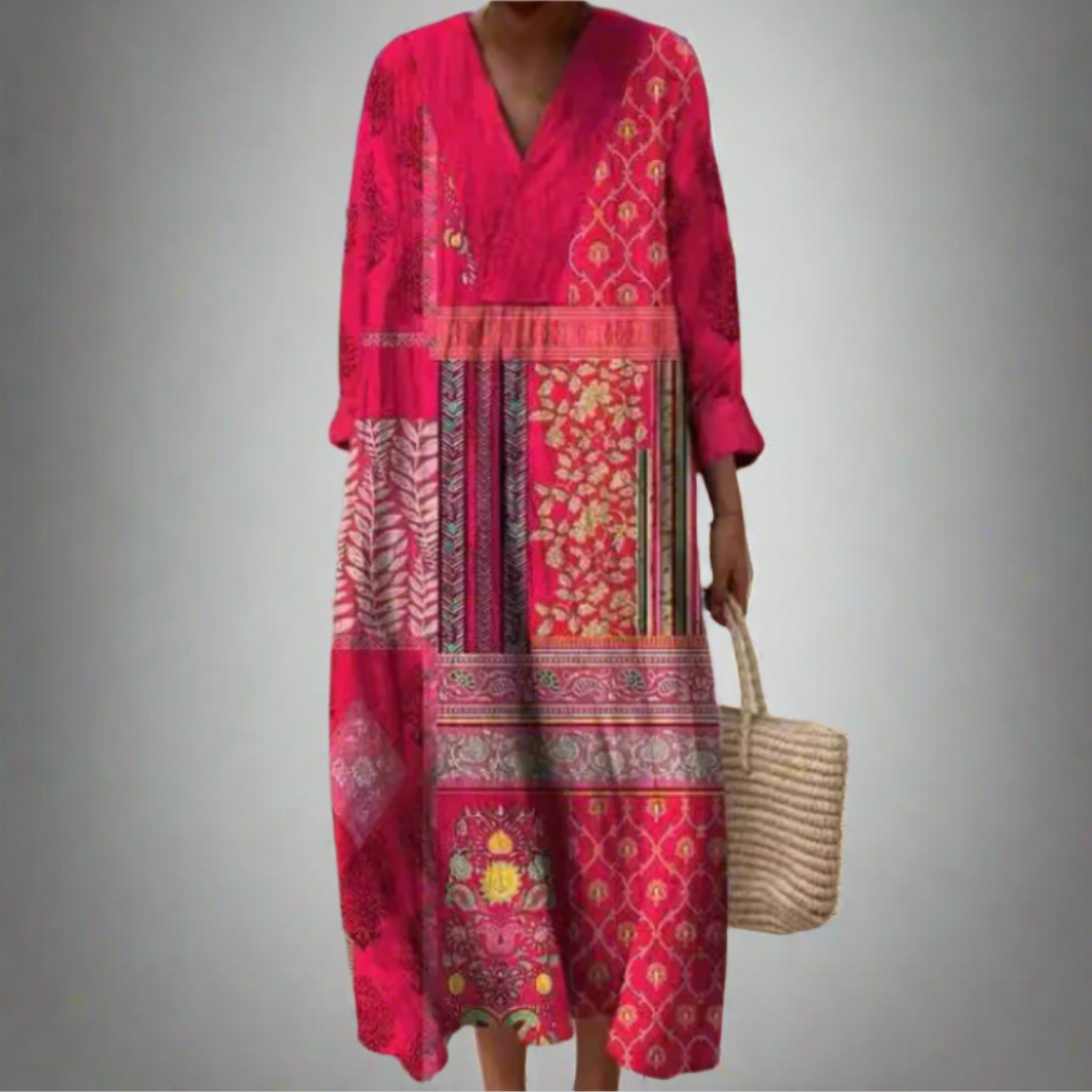 Maisie | Vestido midi largo bohemio de patchwork