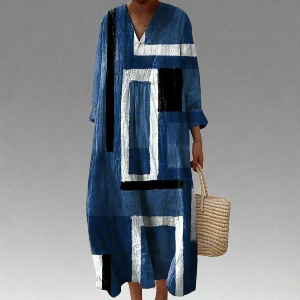 Ella | Robe longue ample bleu marine abstraite