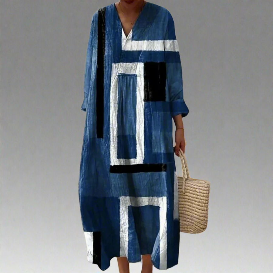 Ella | Robe longue ample bleu marine abstraite