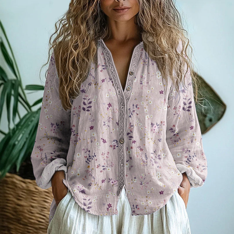 Ambre – Blouse imprimée feuilles vintage