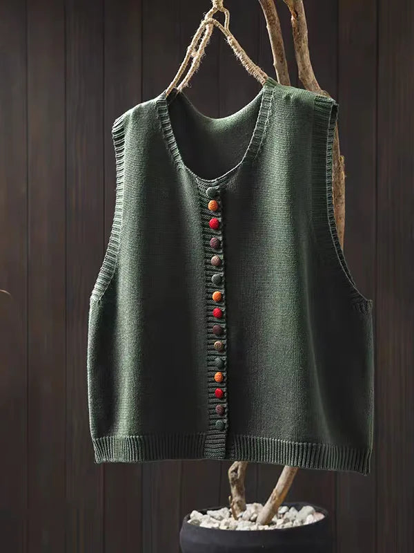 Oriana | Classic Knit Vest with Statement Buttons
