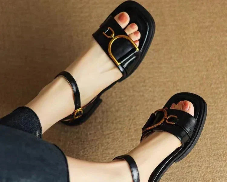 The Amara | Sculpted Leather Square-Toe Sandals™