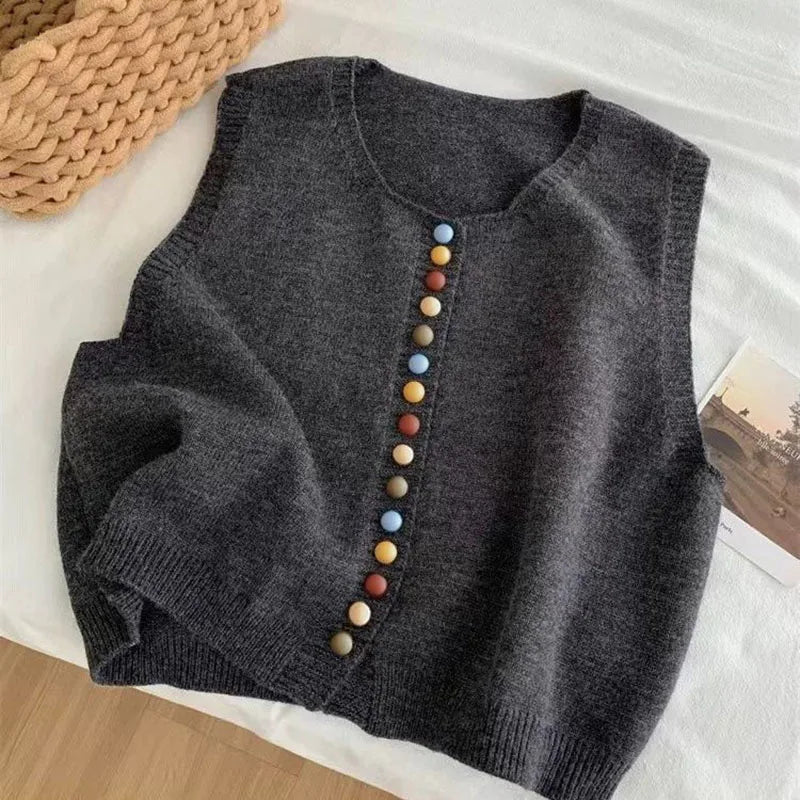 Maxine | Classic Knit Vest with Colorful Buttons