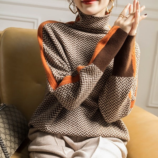Eleanor | Col Roulé Luxe à Chevrons