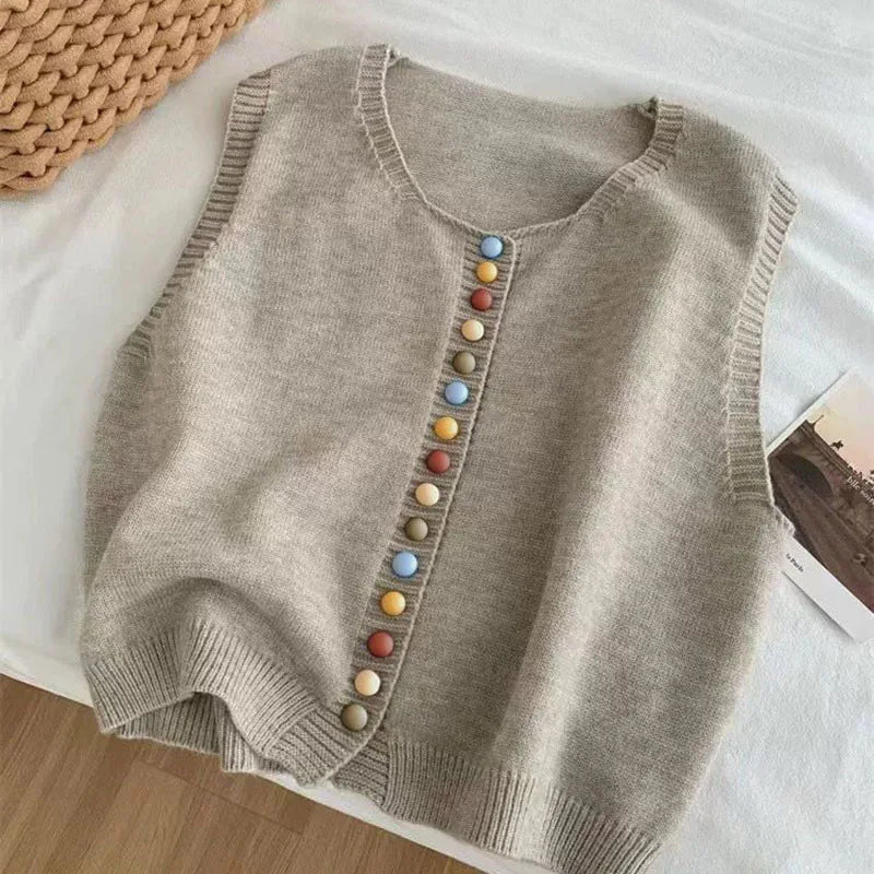 Maxine | Classic Knit Vest with Colorful Buttons