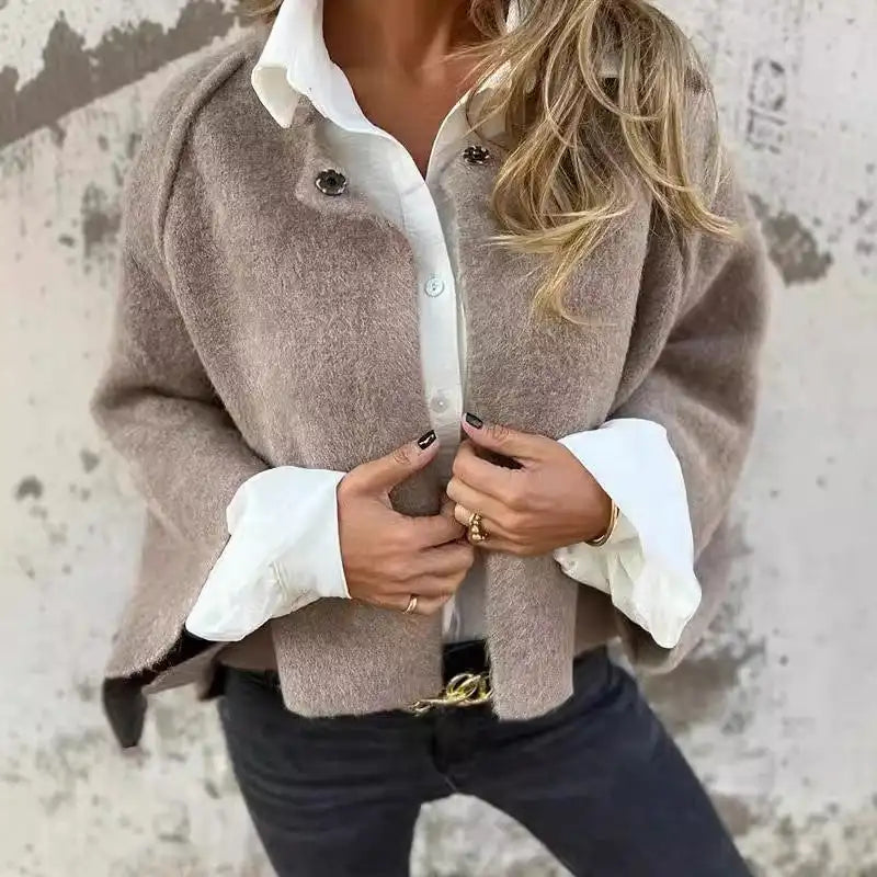 Amalia - Vlněný kardigan s dlouhými rukávy a kulatým výstřihem