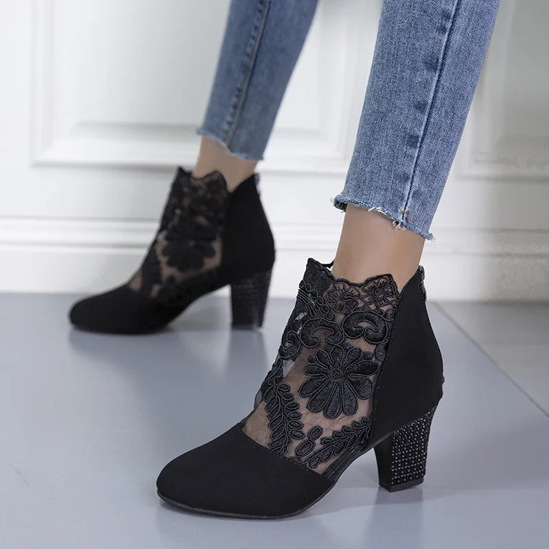 Heloise™ | Bottines en dentelle élégantes à talons hauts
