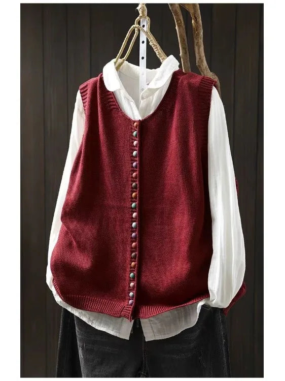Oriana | Classic Knit Vest with Statement Buttons