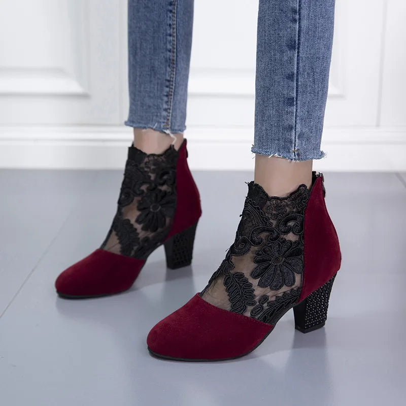 Heloise™ | Bottines en dentelle élégantes à talons hauts
