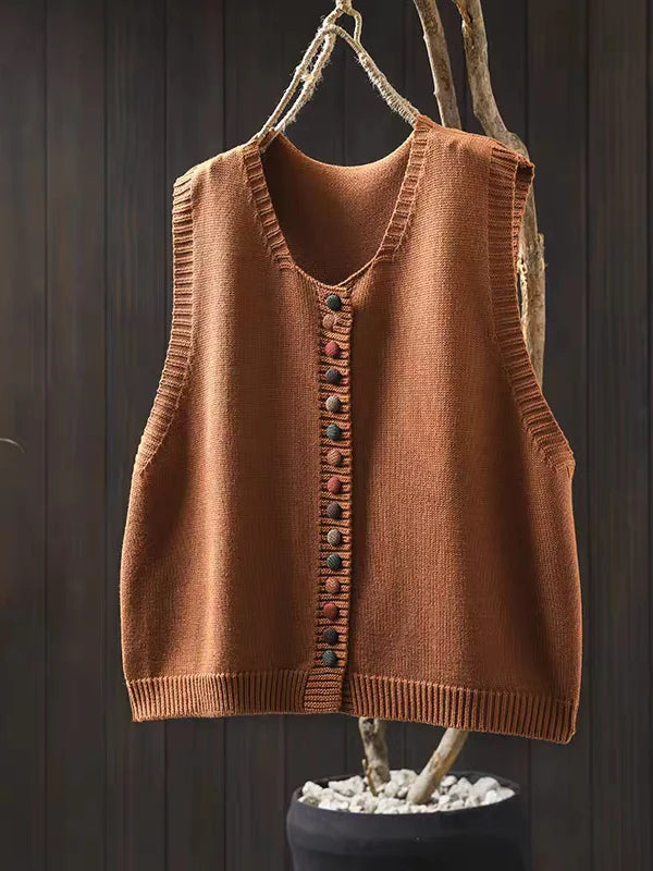 Oriana | Classic Knit Vest with Statement Buttons