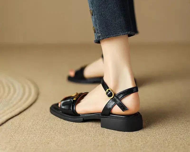 The Amara | Sculpted Leather Square-Toe Sandals™
