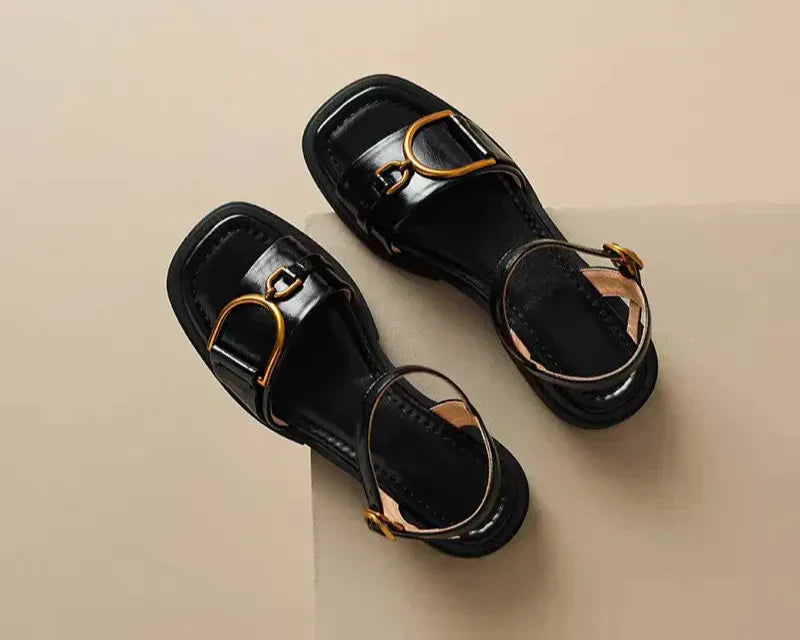 The Amara | Sculpted Leather Square-Toe Sandals™