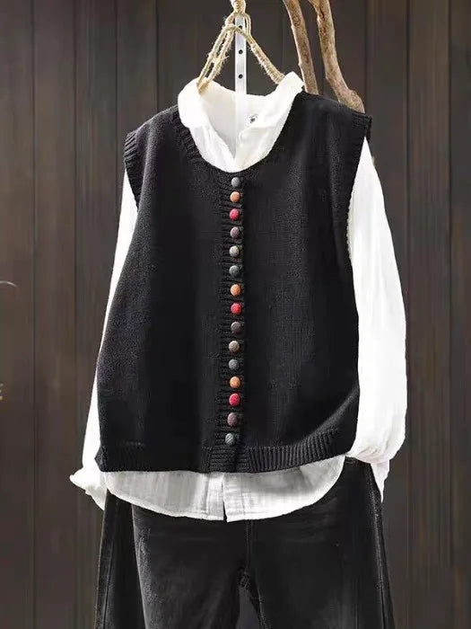 Oriana | Classic Knit Vest with Statement Buttons