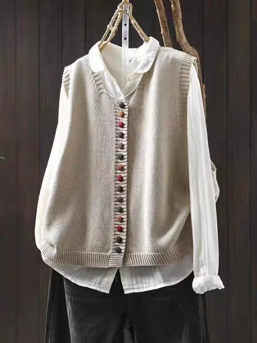 Oriana | Classic Knit Vest with Statement Buttons