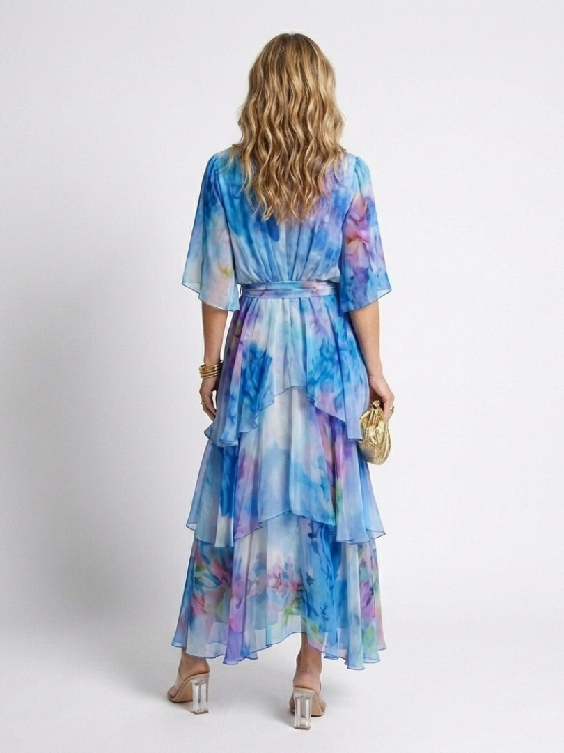 Calista | Robe longue superposée à col en V et taille nouée