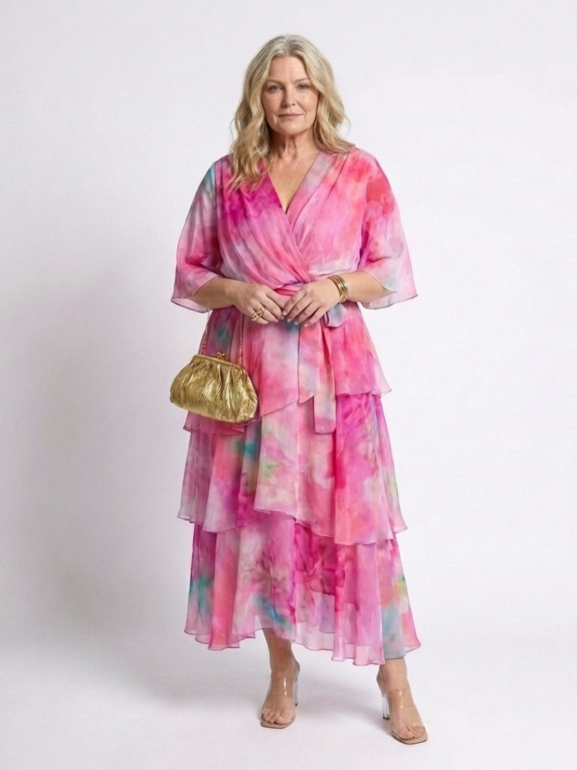 Calista | Robe longue superposée à col en V et taille nouée
